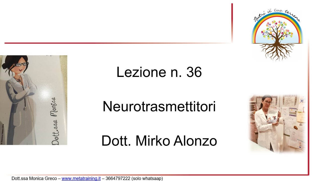 Scopri di più sull'articolo Lezione n. 36 – Neurotrasmettitori – Dr. Mirko Alonzo